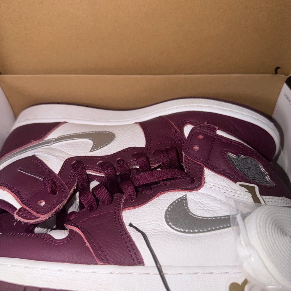Jordan Kids Mid-Top Sneakers in White and Burgundy with Silver Swoosh